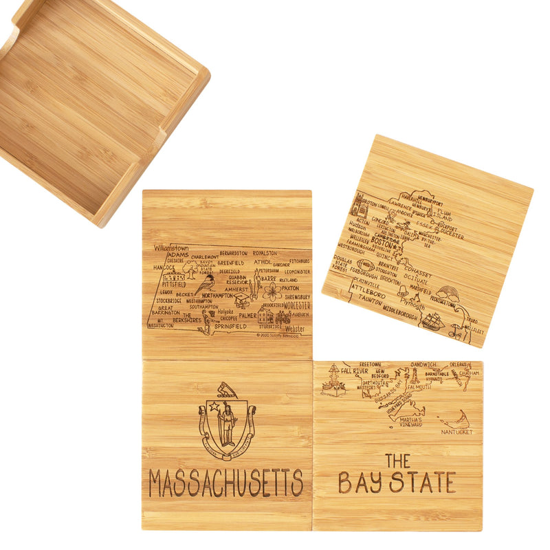 4PC MASSACHUSETTS PUZZLE COASTERS W/ CASE