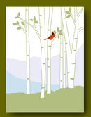 CARD BIRCH TREES W/ CARDINAL