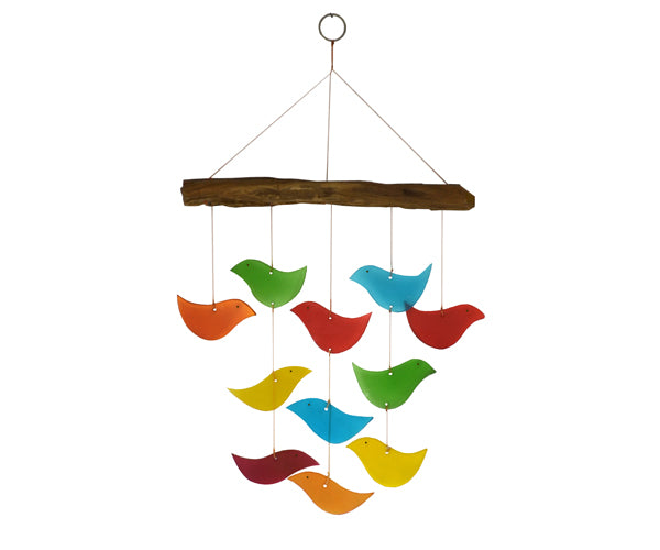 WIND CHIME BIRD - GLASS & WOOD