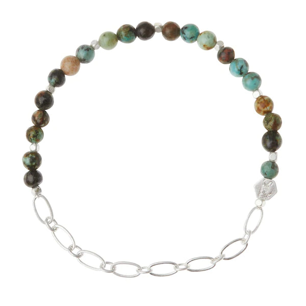 DELICATE STACKING BRACELET, AFRICAN TURQUOISE + SILVER CHAIN
