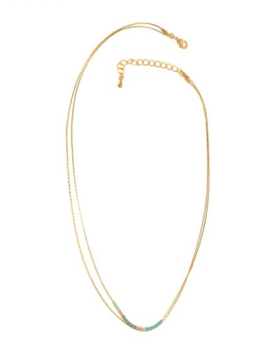 NECKLACE: 2-ROW CHAIN WITH BEADS (GOLD, TURQUOISE & GREY)