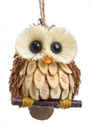 ORNAMENT OWL WIDE EYED, WOOD