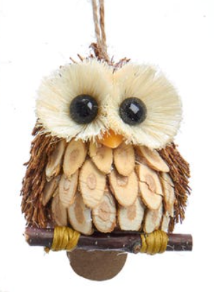 ORNAMENT OWL WIDE EYED, WOOD