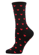 CASHMERE SOCKS - HEARTS, BLACK/RED