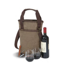 INSULATED SINGLE BOTTLE WINE BAG W/ GLASSES - BROWN