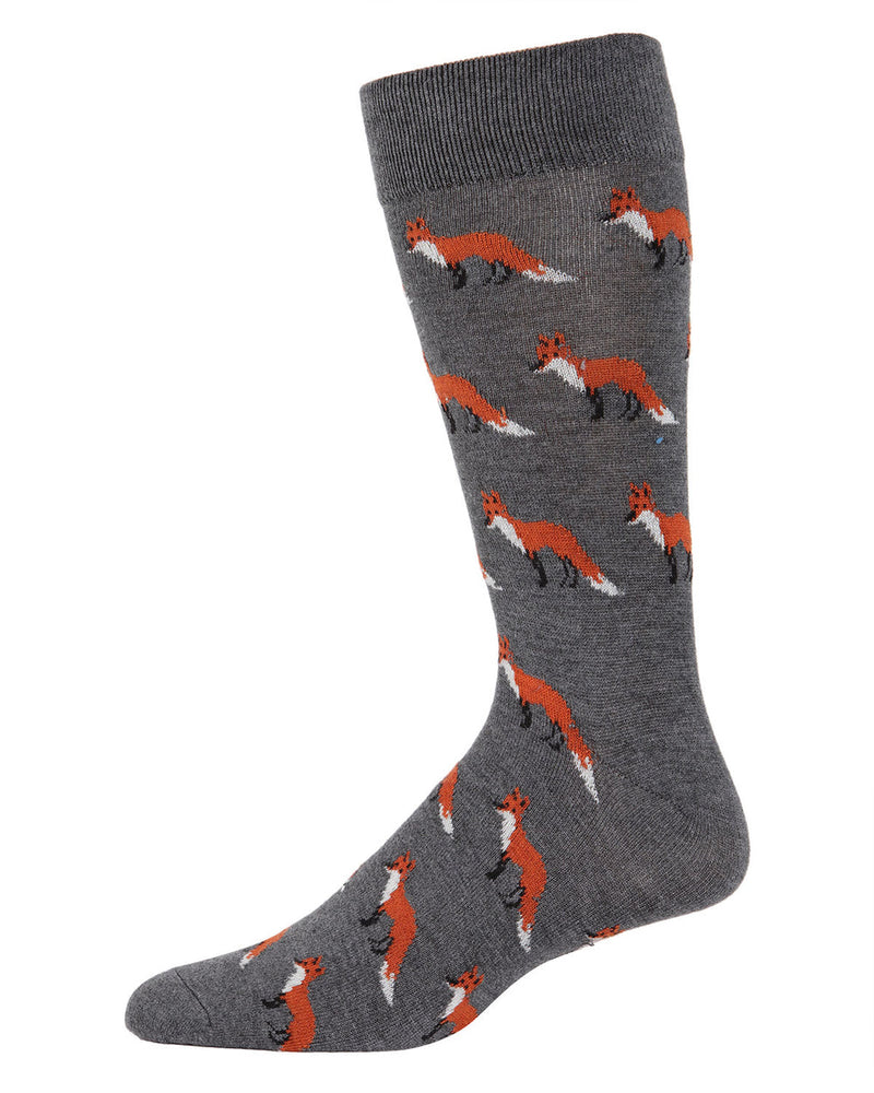 MENS CASHMERE SOCKS - FOXES, MEDIUM GRAY